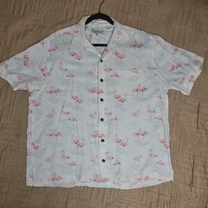 ⚜️Caribbean Flamingo Print Casual Shirt - White and Pink